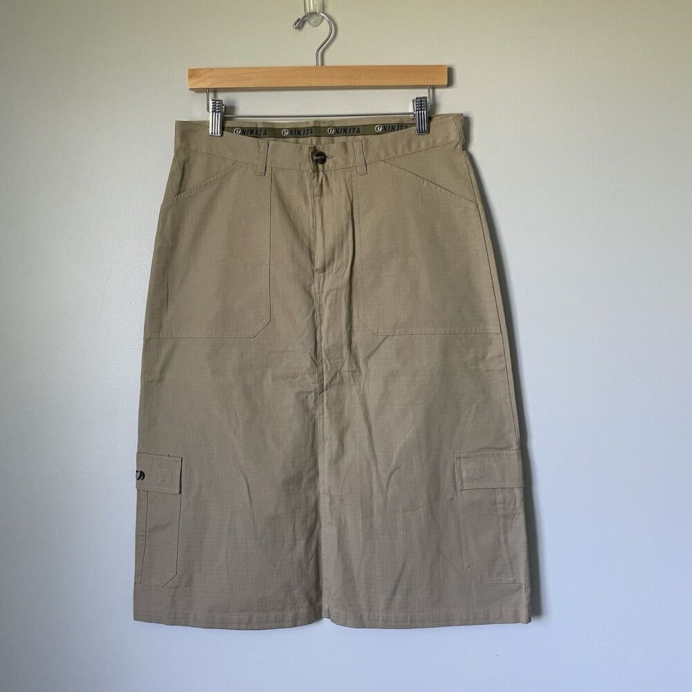 Nikita Vintage y2k 2000's Cargo Midi Skirt Tan Khaki 100% Cotton Women's Medium